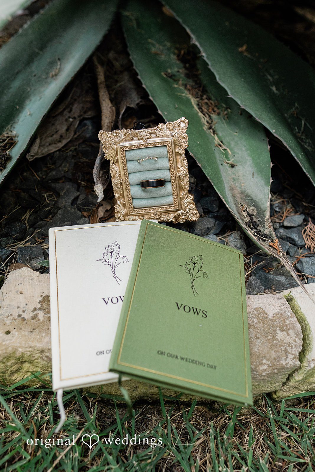 Lilly + Cade Romantic wedding detail featuring rings and cards at The Terrace Club.