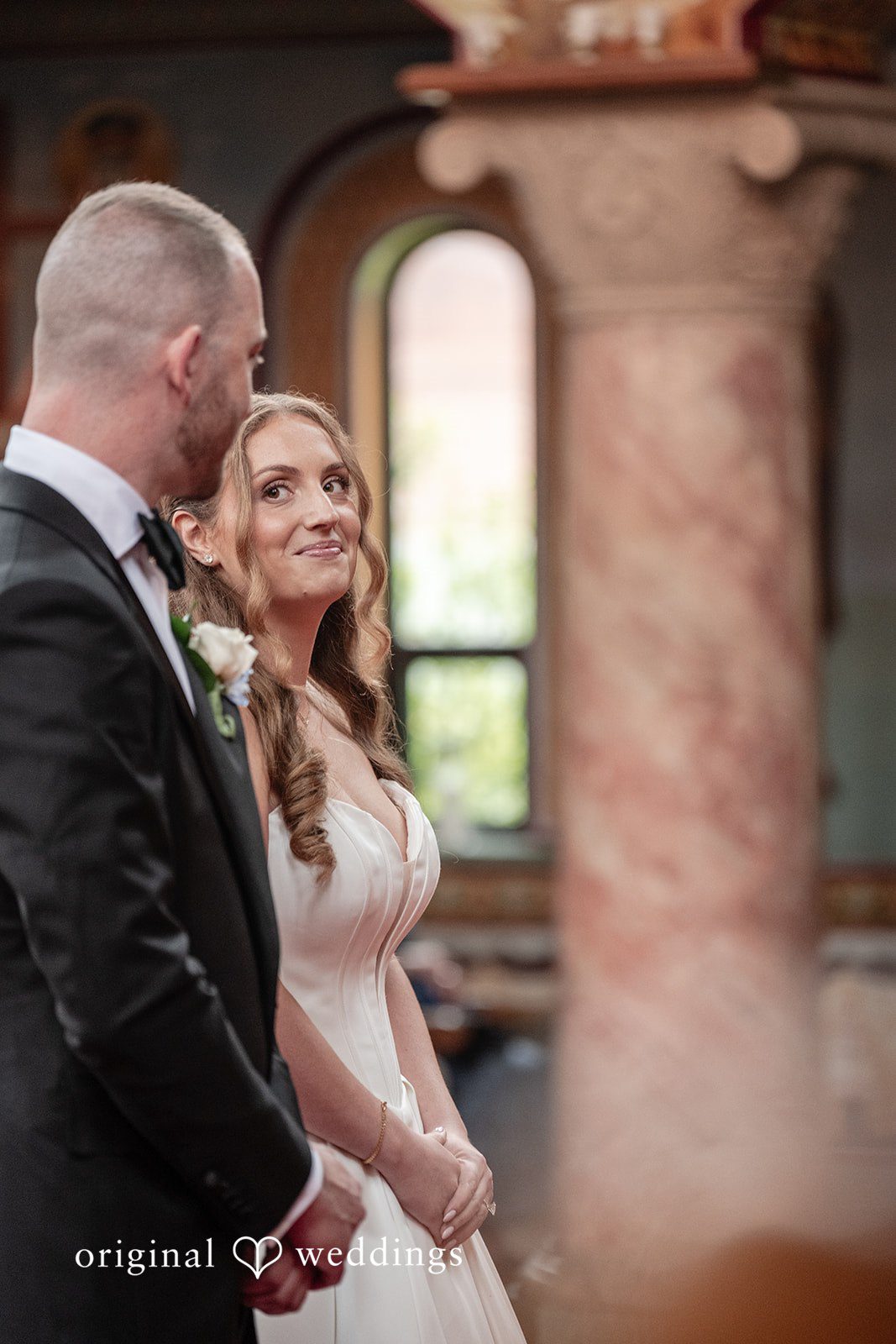 Christina + Christopher Bride and groom looking at each other during the ceremony