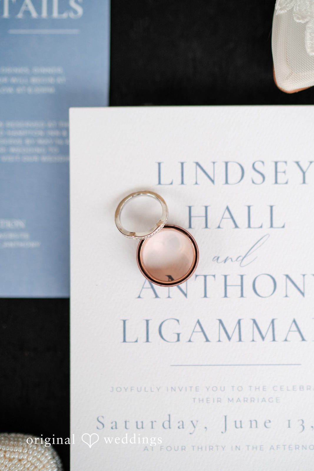 Wedding rings at White Stone Events captured by Chicago Wedding Photographers from Original Weddings