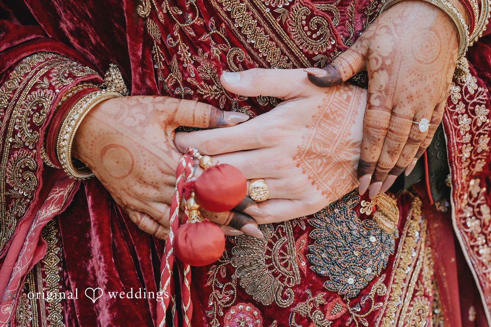 Close-up of the bride showing  wedding ring