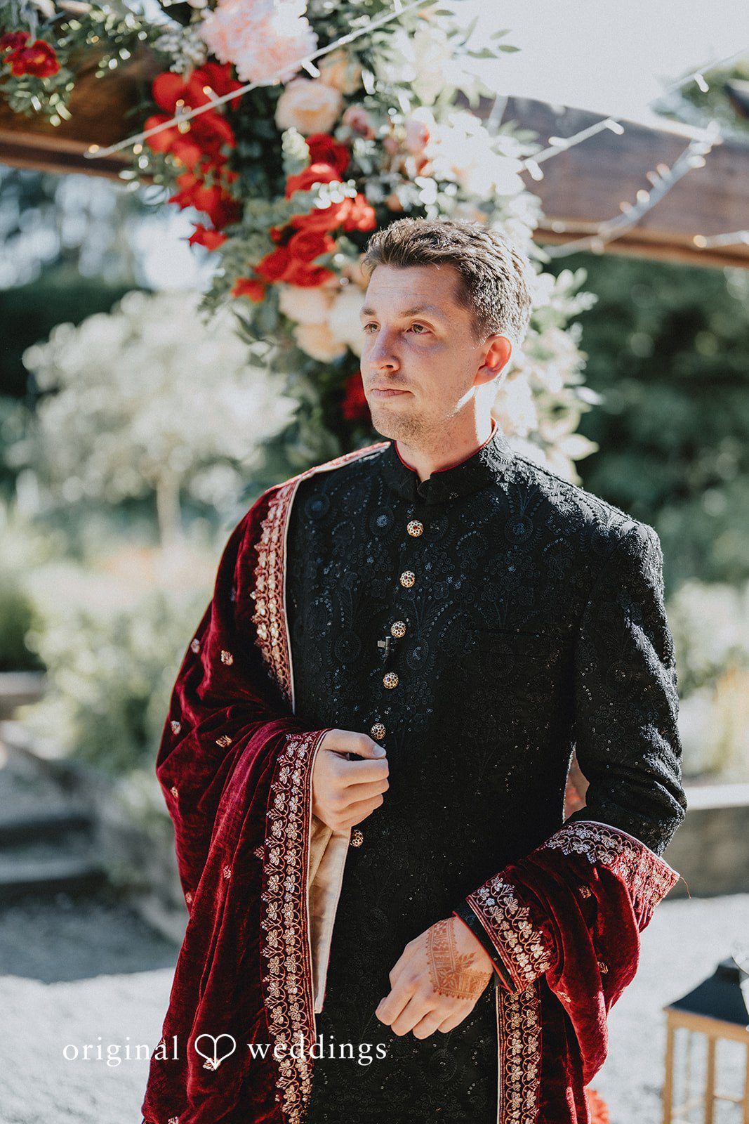 Groom waiting for the bride during the ceremony at Willows Lodge