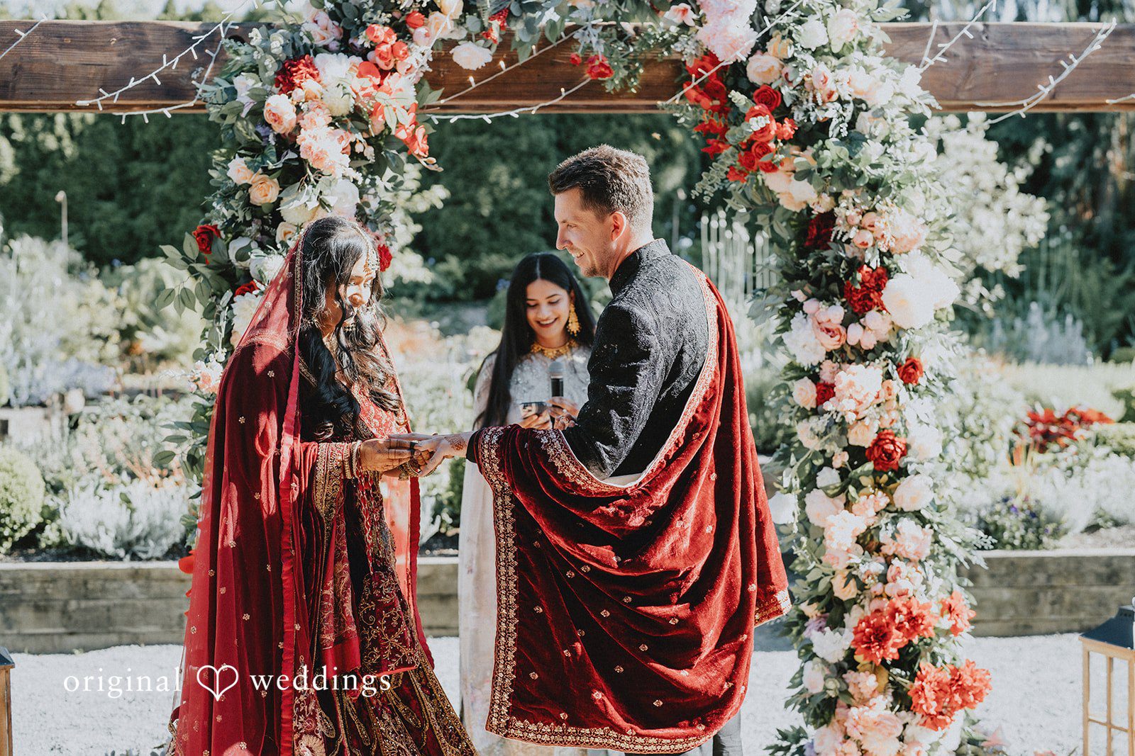 Couple sharing a meaningful ceremony moment at Willows Lodge