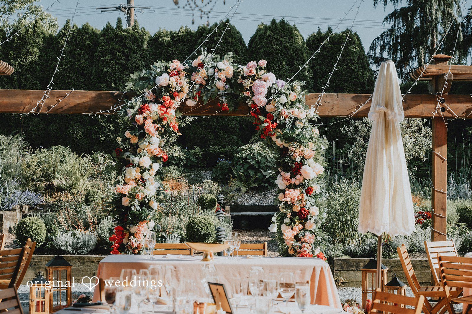 Elegant wedding ceremony setup at Willows Lodge