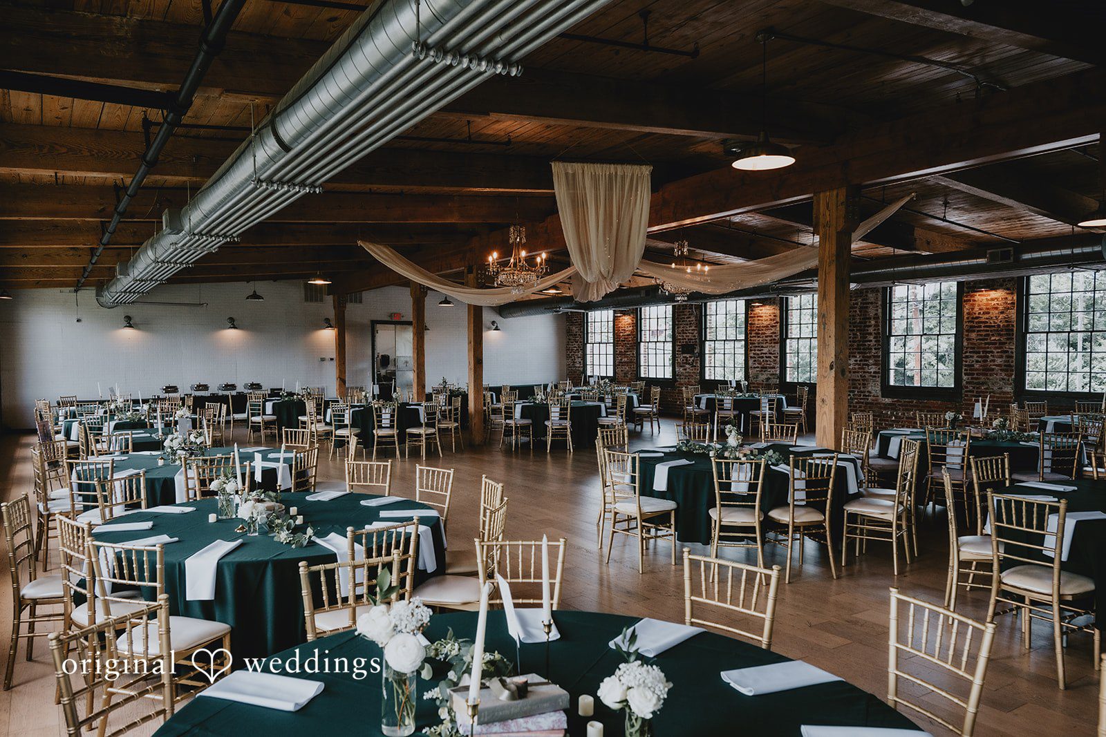Beautifully decorated reception hall at Woolen Mill