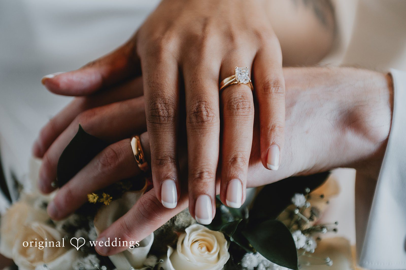 A close-up shot of the couple