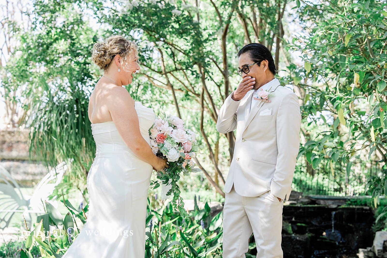 Lindsay + Ryan A bride and groom looking at each other affectionately during their wedding day.