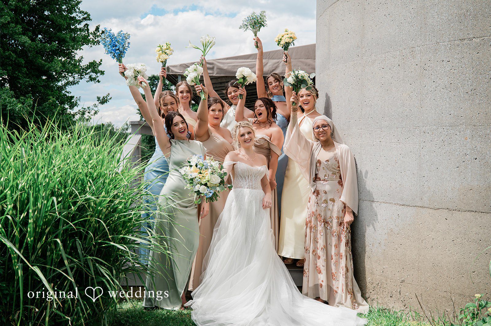 The bride and her bridesmaids