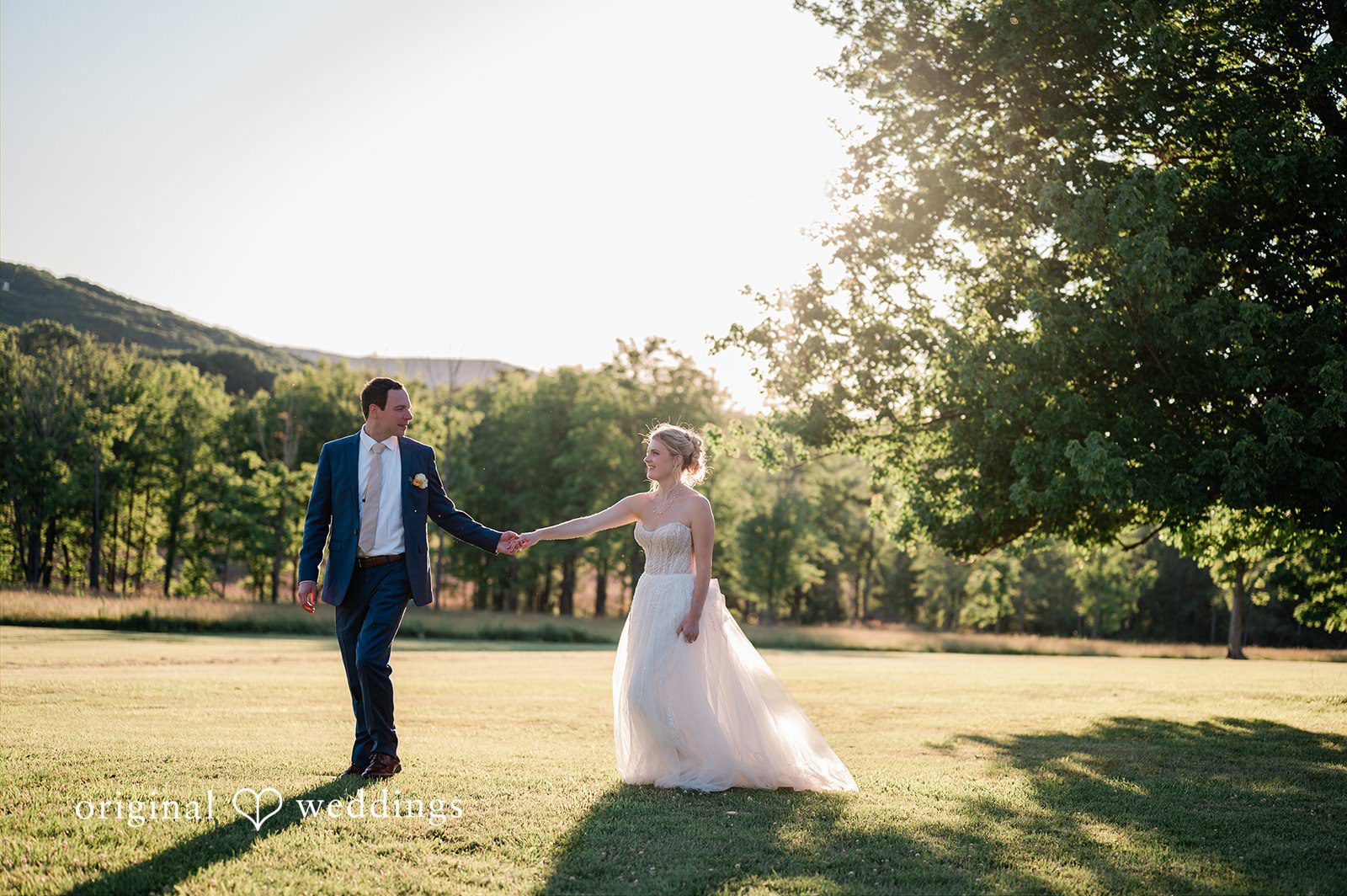 The couple takes a walk through the garden