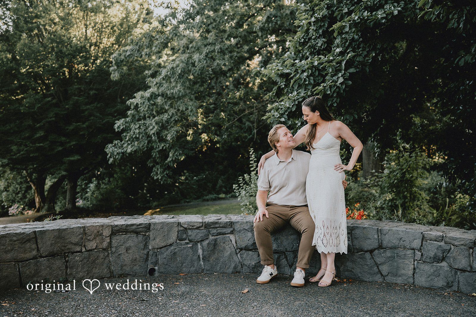 Our Portland engagement photographers at Original Weddings captured a romantic moment of the couple at the Cathedral Park