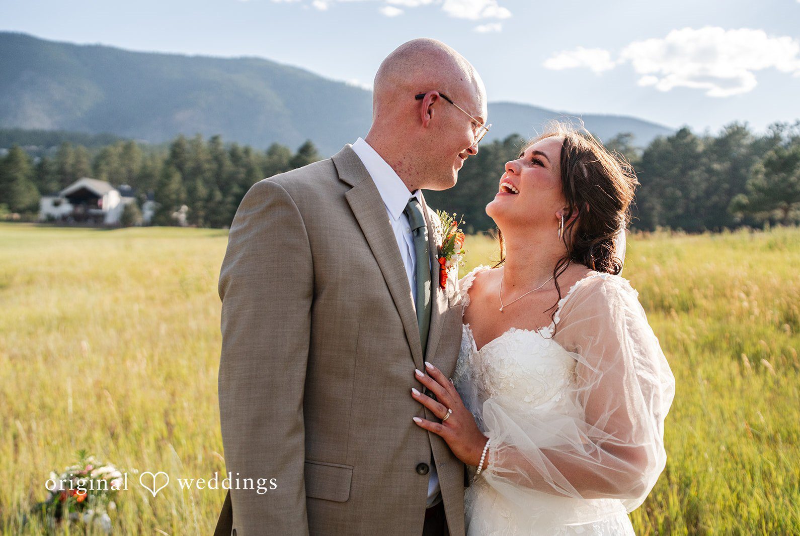 Stunning portrait of couple at Cathedral Rock Church by Denver Wedding Photographers from Original Weddings.