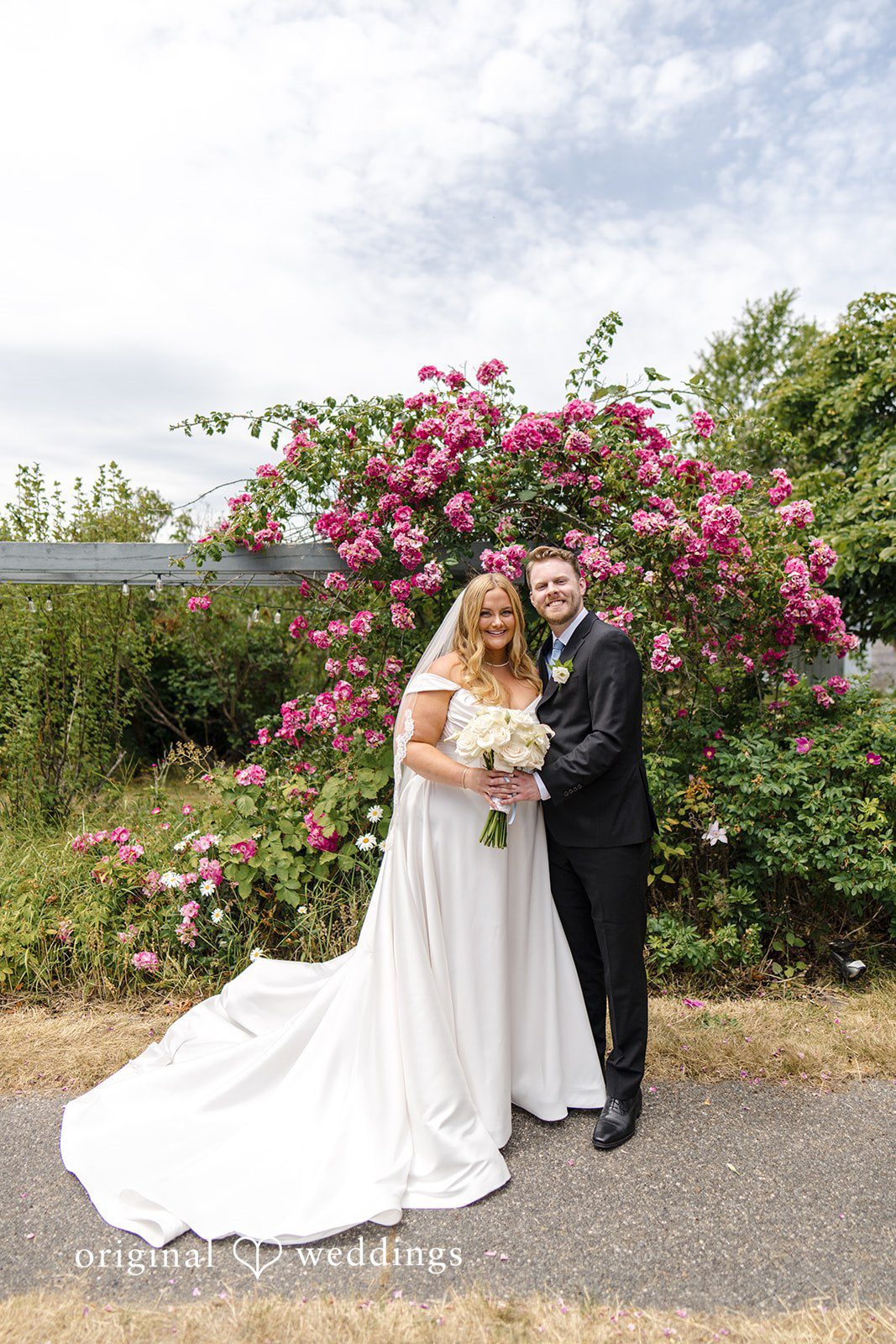 Madelyn + Connor Stunning Portrait of Couple at Crockett Farms by Seattle wedding photographers from Original Weddings.