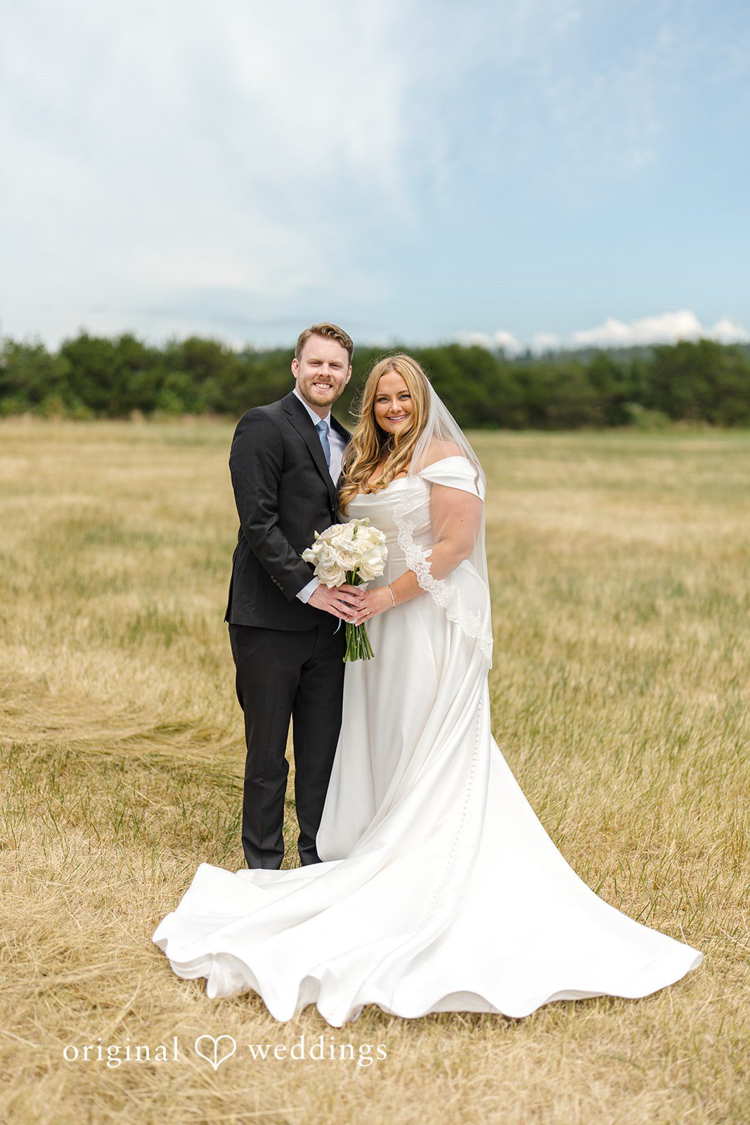 Madelyn + Connor Stunning Portrait of Couple at Crockett Farms by Seattle wedding photographers from Original Weddings.