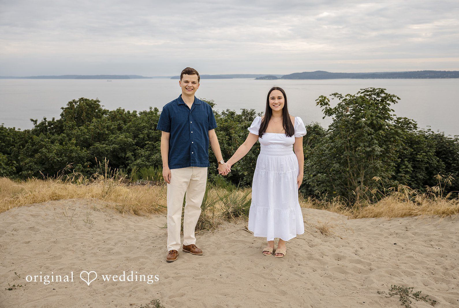Stunning Portrait of couple at Discovery Park by Seattle Engagement Photographers from Original Weddings.