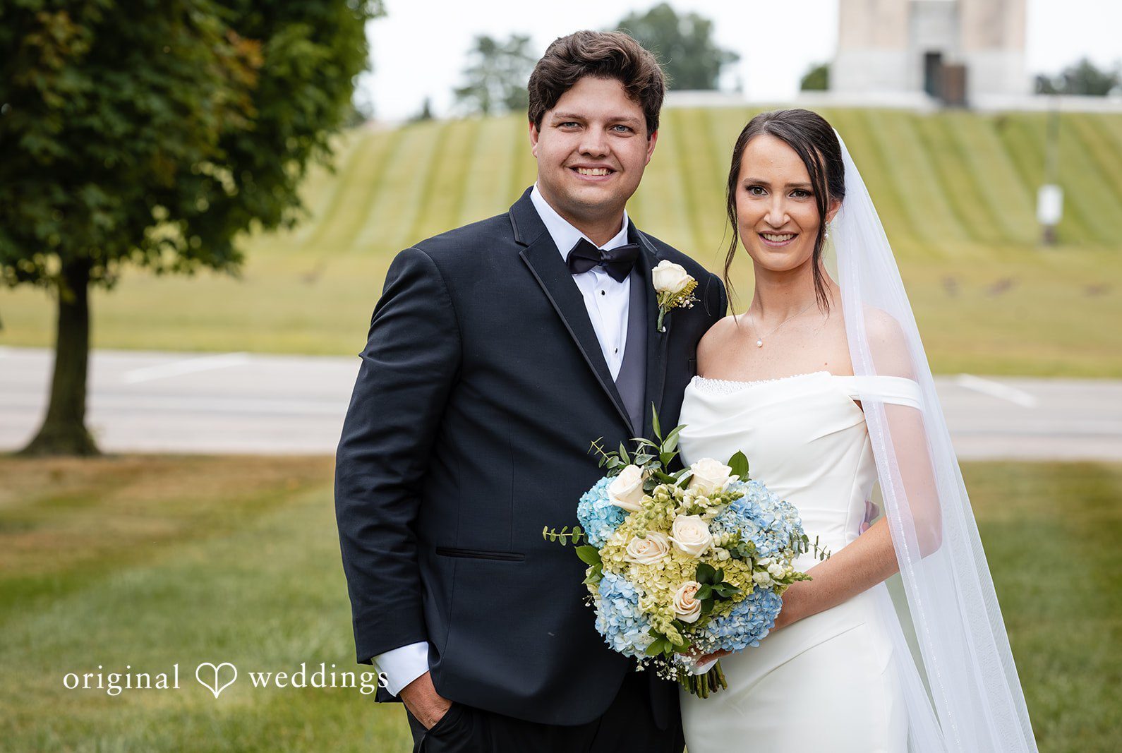 Stunning Portrait of couple at Eichelberger Pavilion at Carillon Historical Park by Cincinnati Wedding Photographers from Original Weddings.