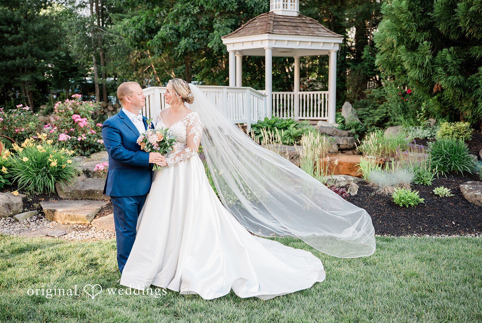 Stunning Portrait of couple at Miraval Gardens by Boston Wedding Photographers from Original Weddings.