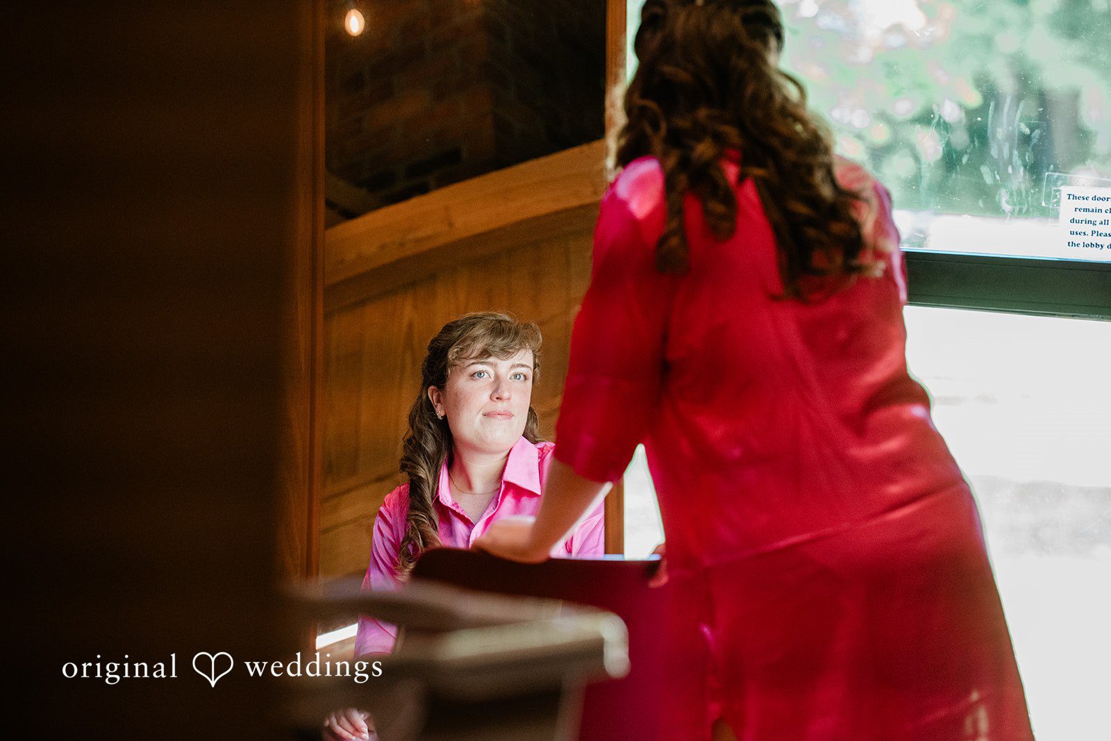 Lovely picture of brides before getting ready in a backyard wedding
