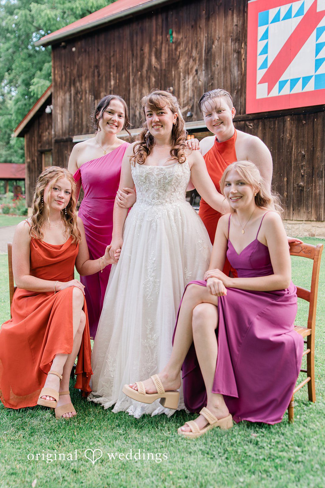 Lovely picture of bride with bridesmaids, all smiling