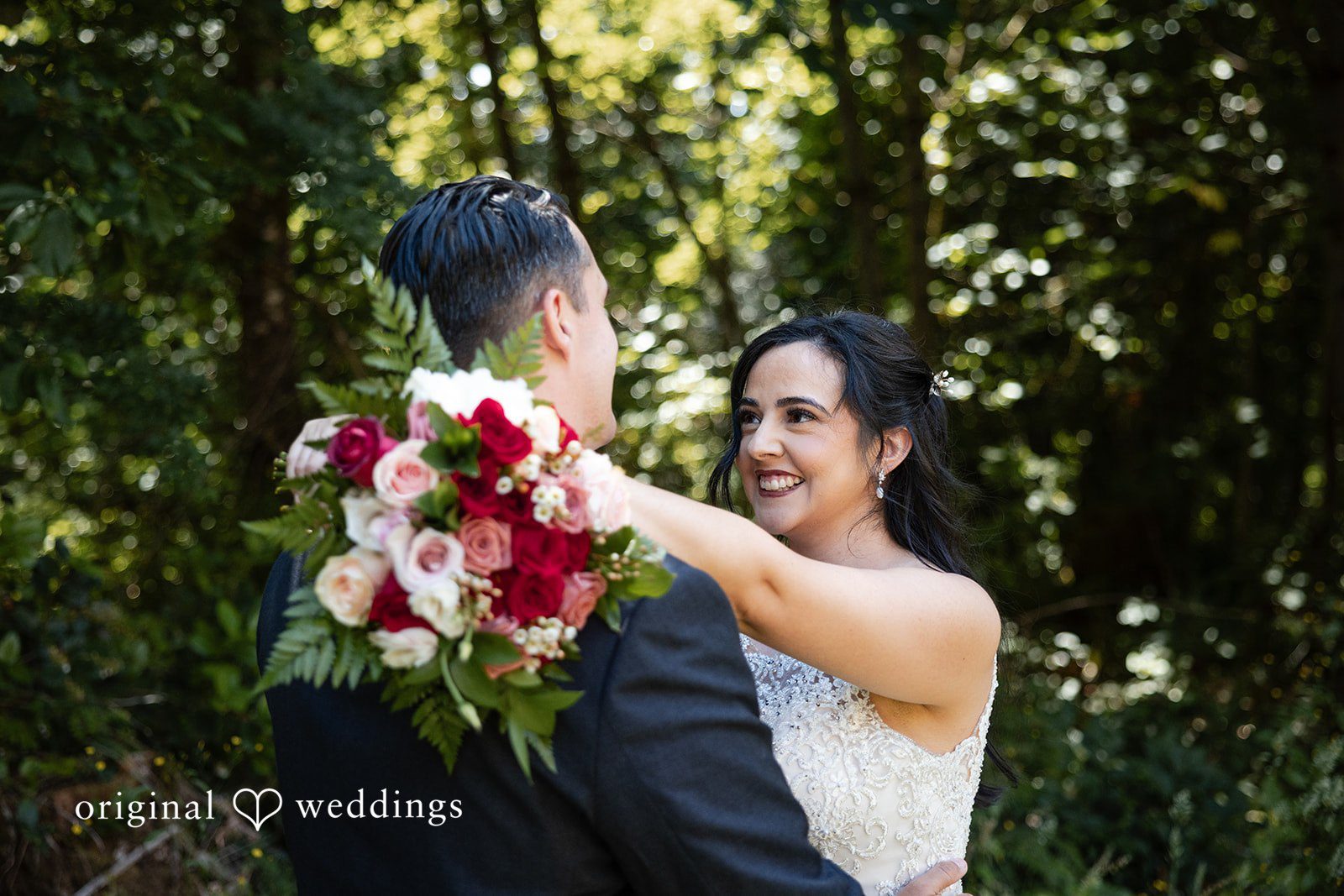 Bride and groom sharing a happy momen