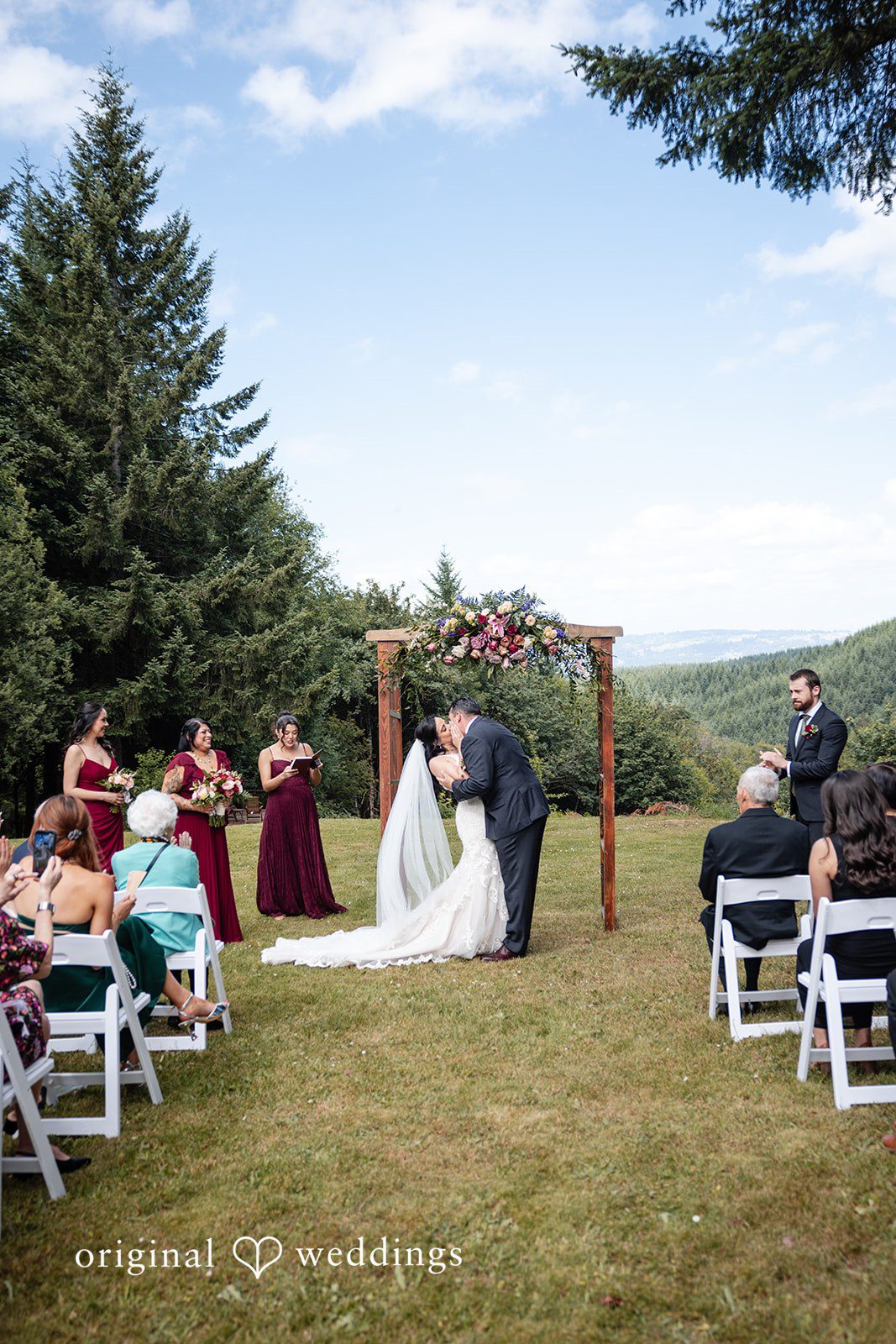 Couple sharing a romantic kiss  after ceremony