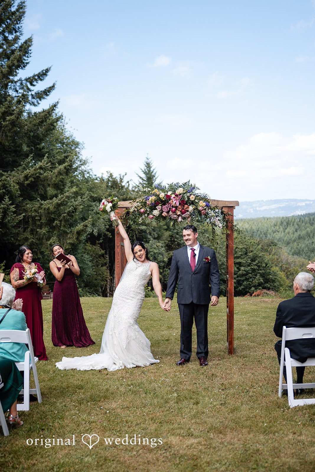 Emotional  and happy couple celebration after ceremony