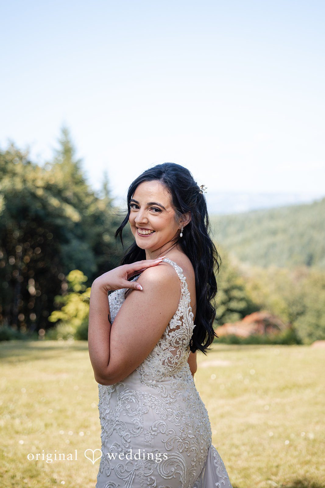Romantic solo bride photo while smiling