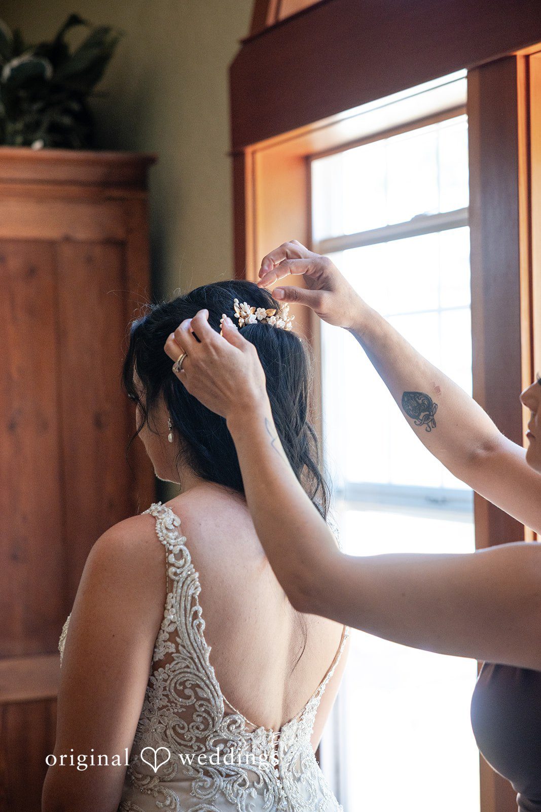 Bride getting ready before wedding ceremony