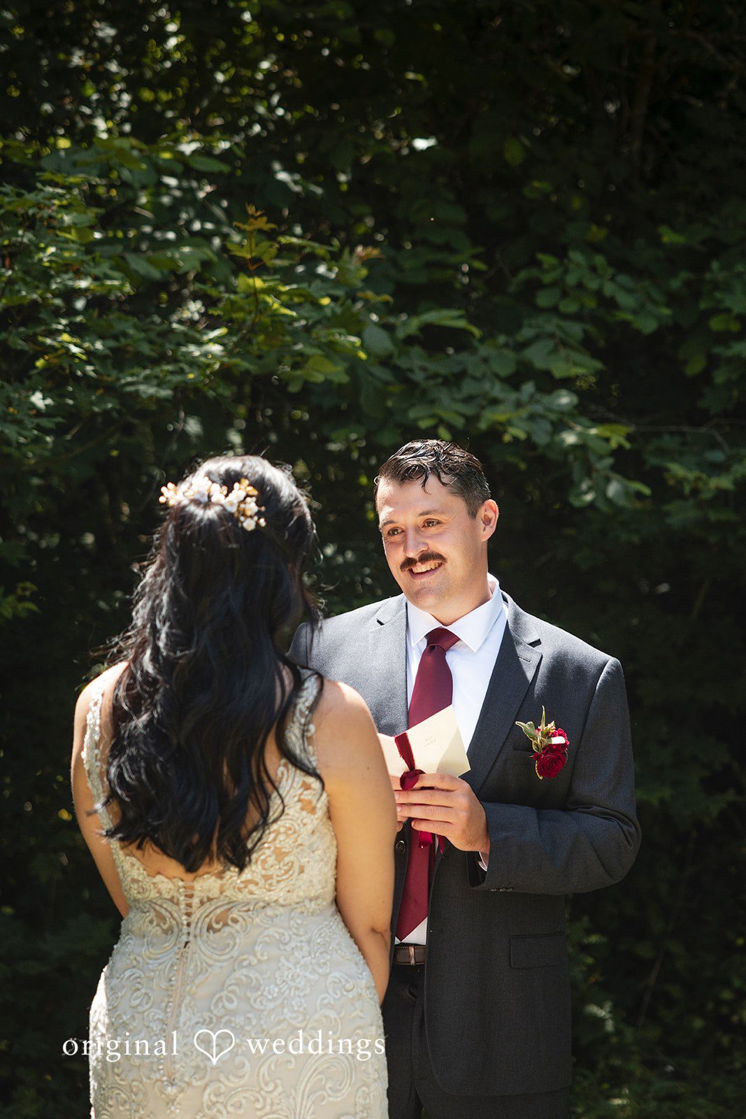 Bride and groom sharing an intimate moment