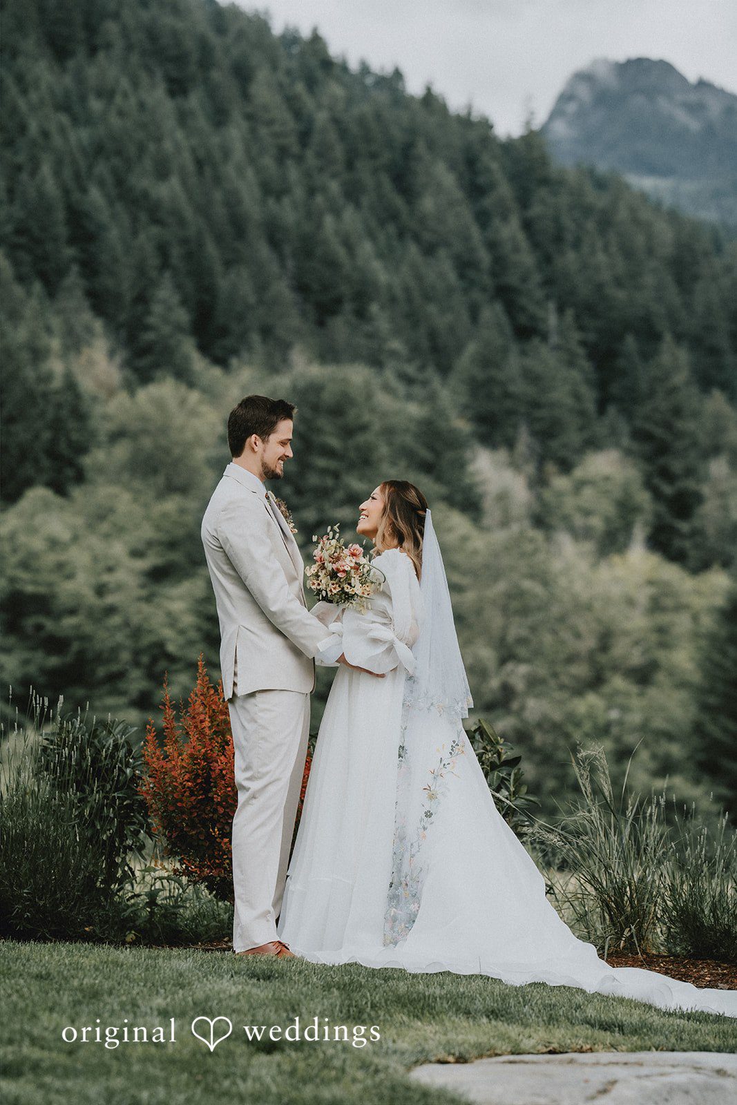 Ben + Erin Bride and groom posing for wedding photography at Paradise Inn