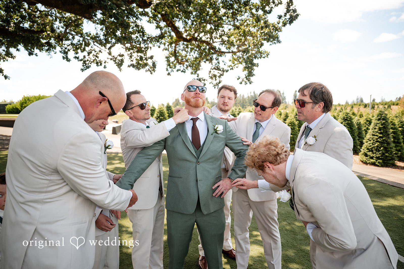 Victoria + Skyler Nice portrait of groom with groomsmen.