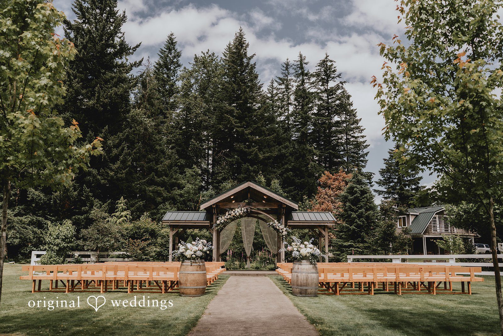Natalie + DJ Wise shot of wedding ceremony setup at Rein Fire Ranch