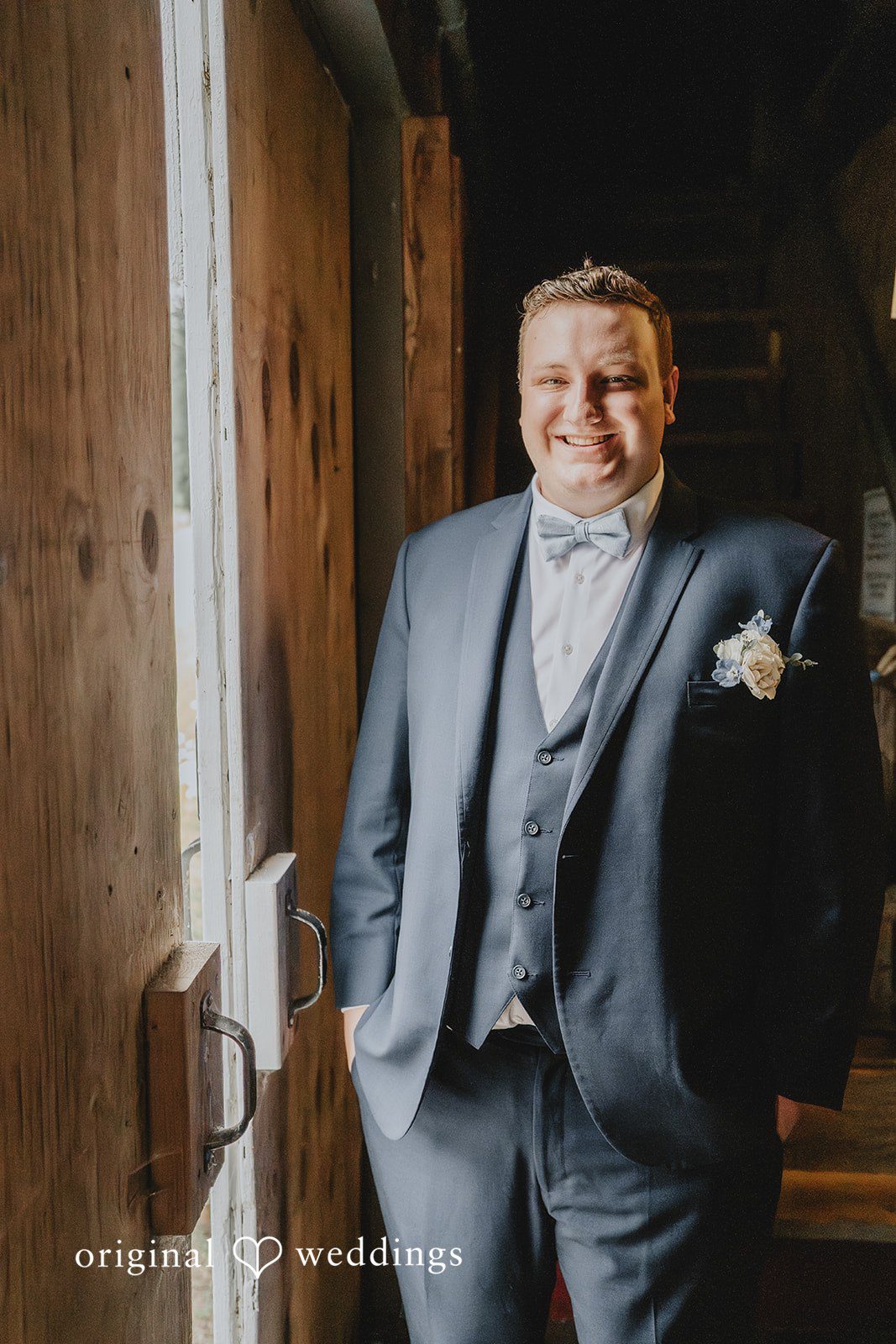 Natalie + DJ Elegant picture of groom in his wedding attire at Rein Fire Ranch