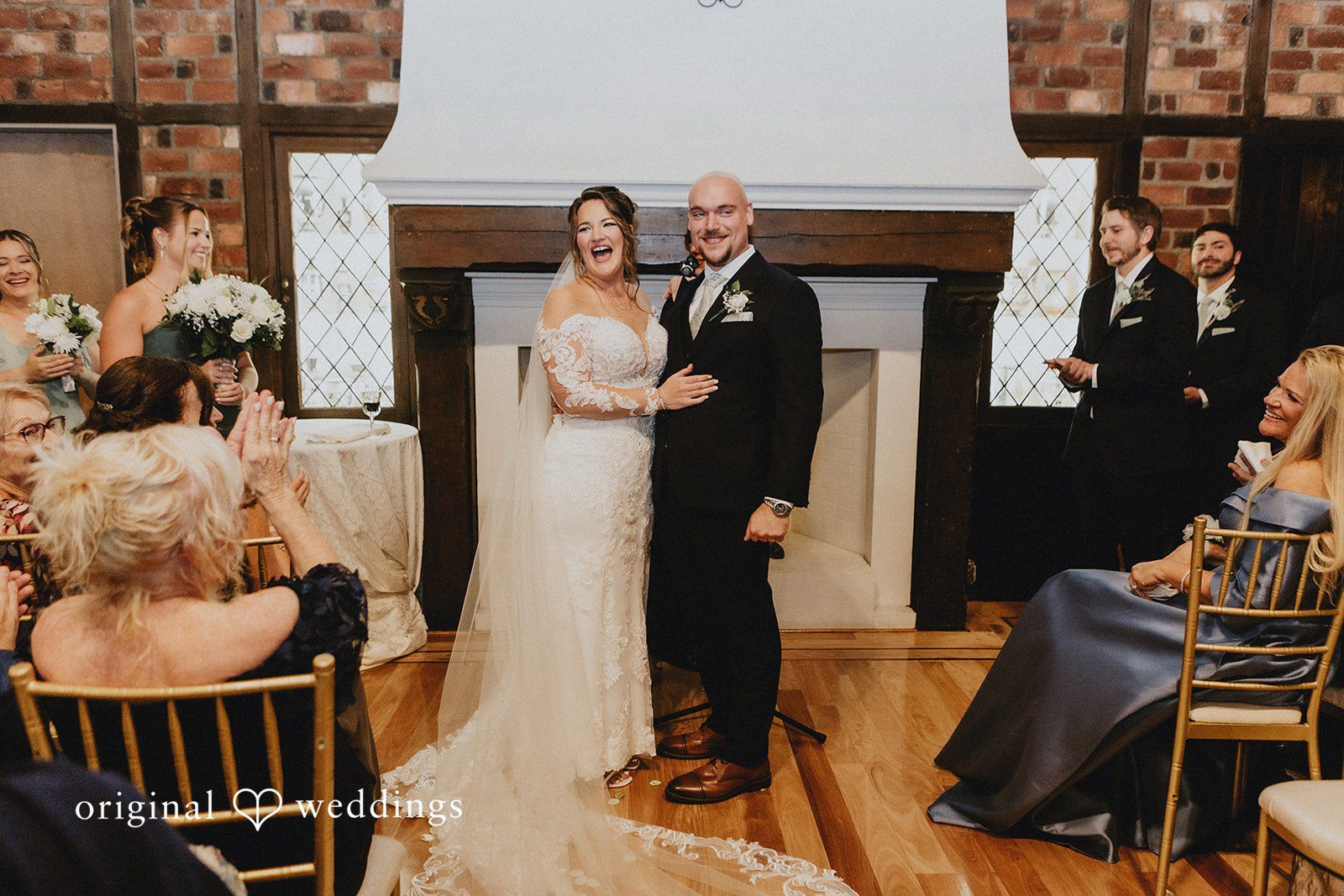 Samantha + Michael Bride and groom standing together during their wedding ceremony service.