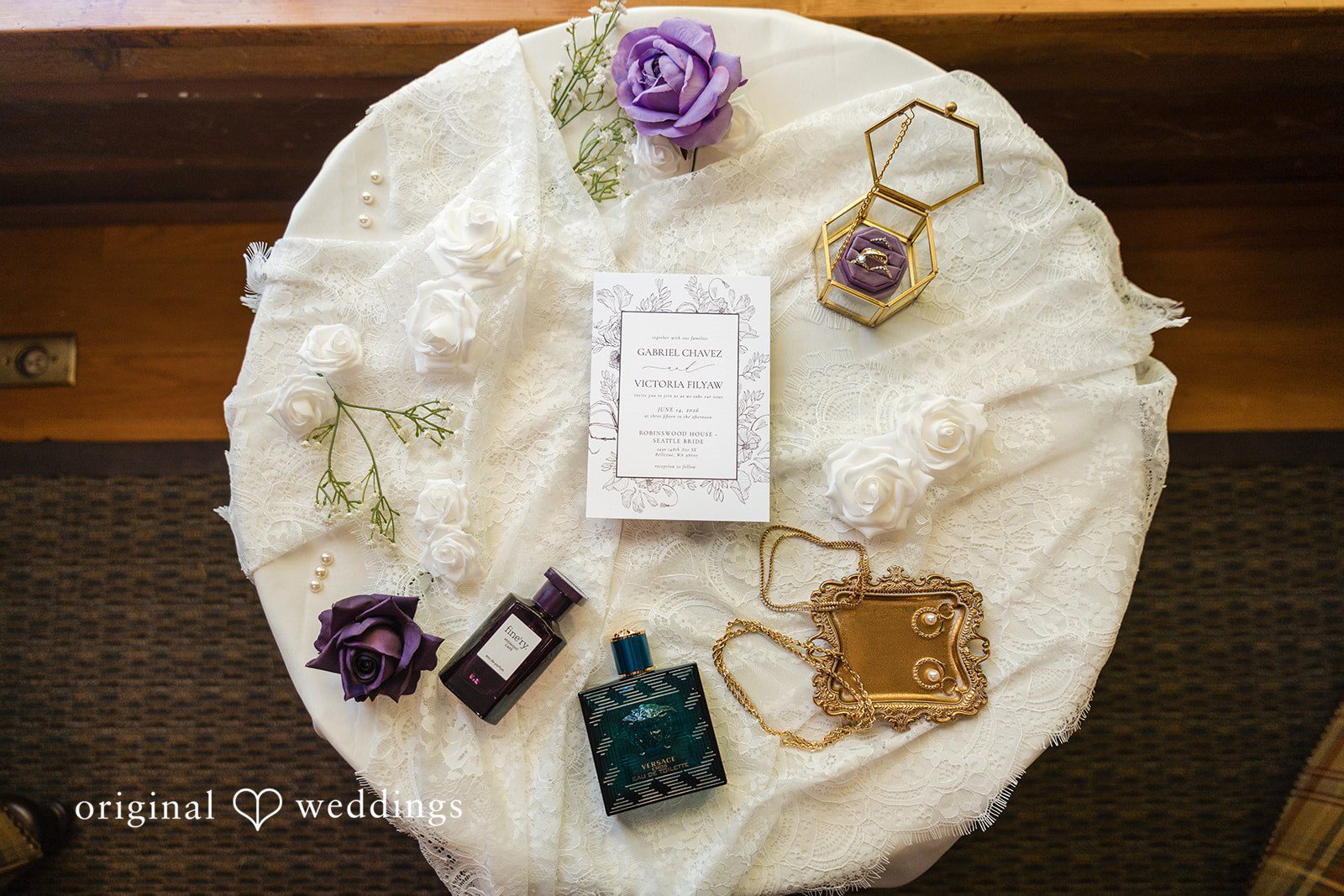 Victoria + Gabriel Rings, flowers and other wedding accessories