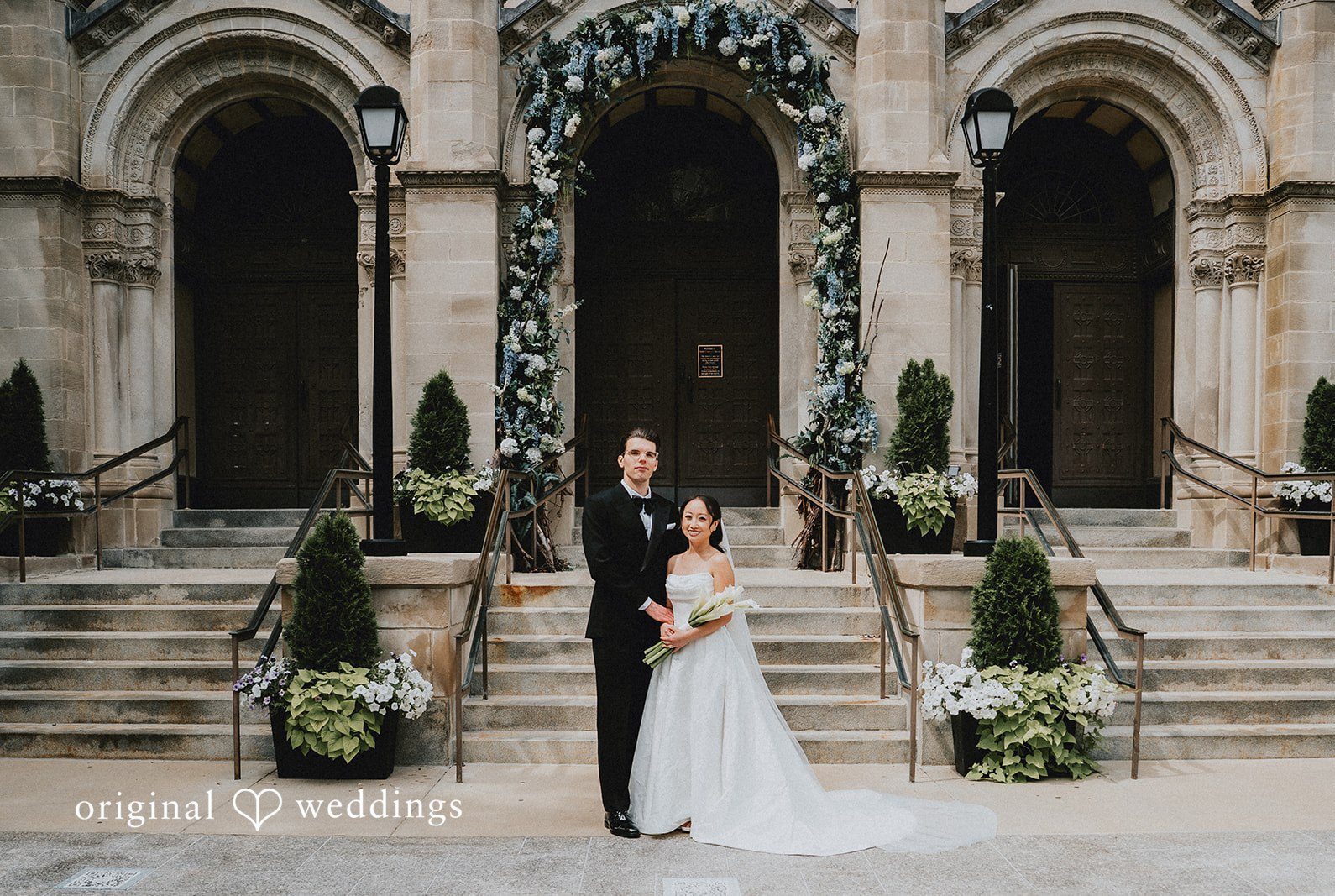 Stunning portrait of couple at Salvatore’s by Chicago Wedding Photographers from Original Weddings.