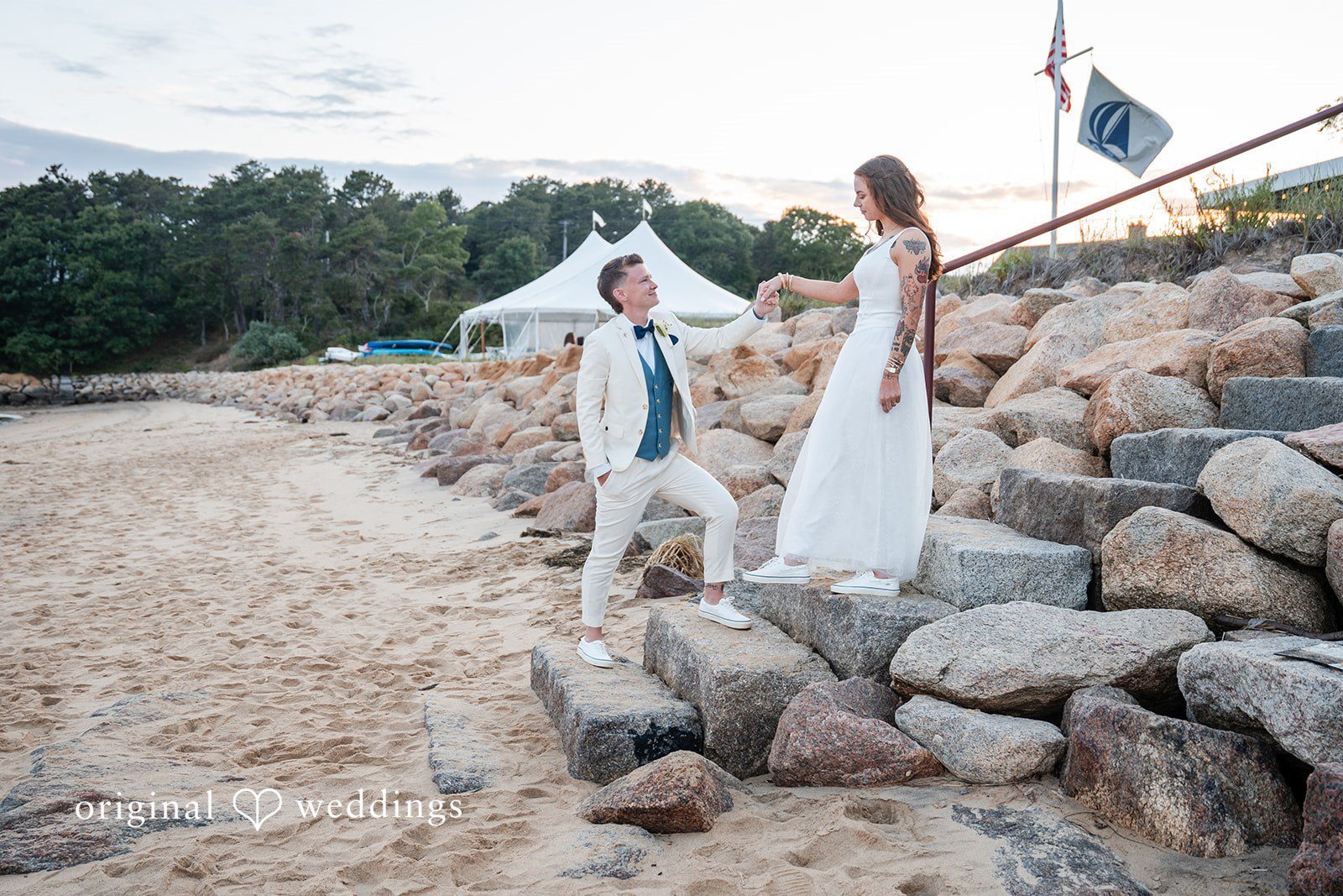 Stunning portrait of couple at The Chequessett Club by Boston Wedding Photographers from Original Weddings.