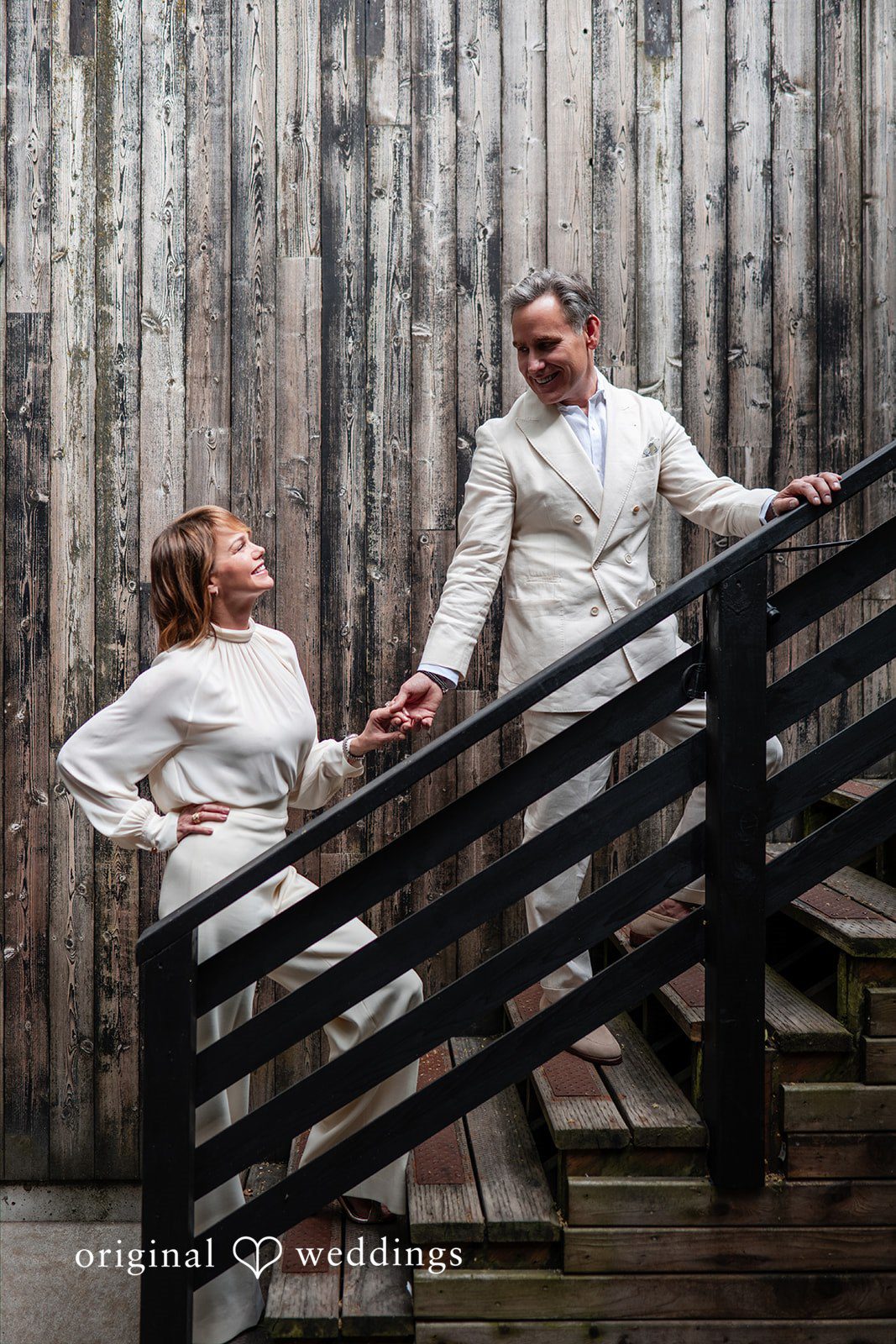 Jennifer + Justin Romantic portrait by the stairs
