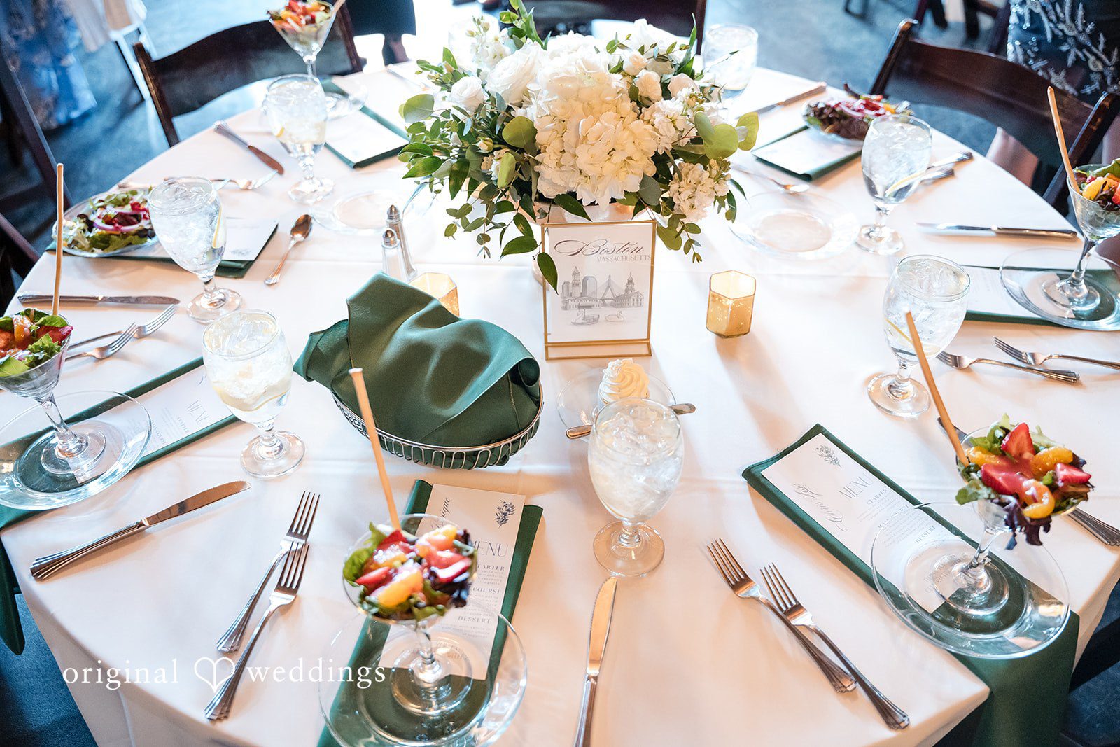Chelsea + Matthew Romantic table setup arrangement for wedding guests at The Rivulet