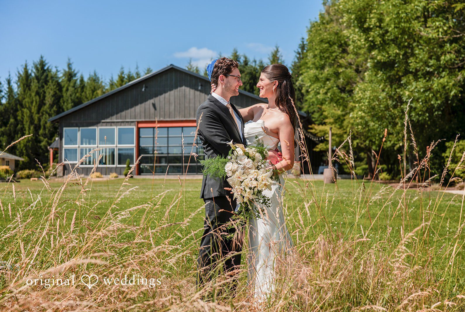 Stunning Portrait of Couple at The Water Oasis by Portland Wedding Photographers from Original Weddings.