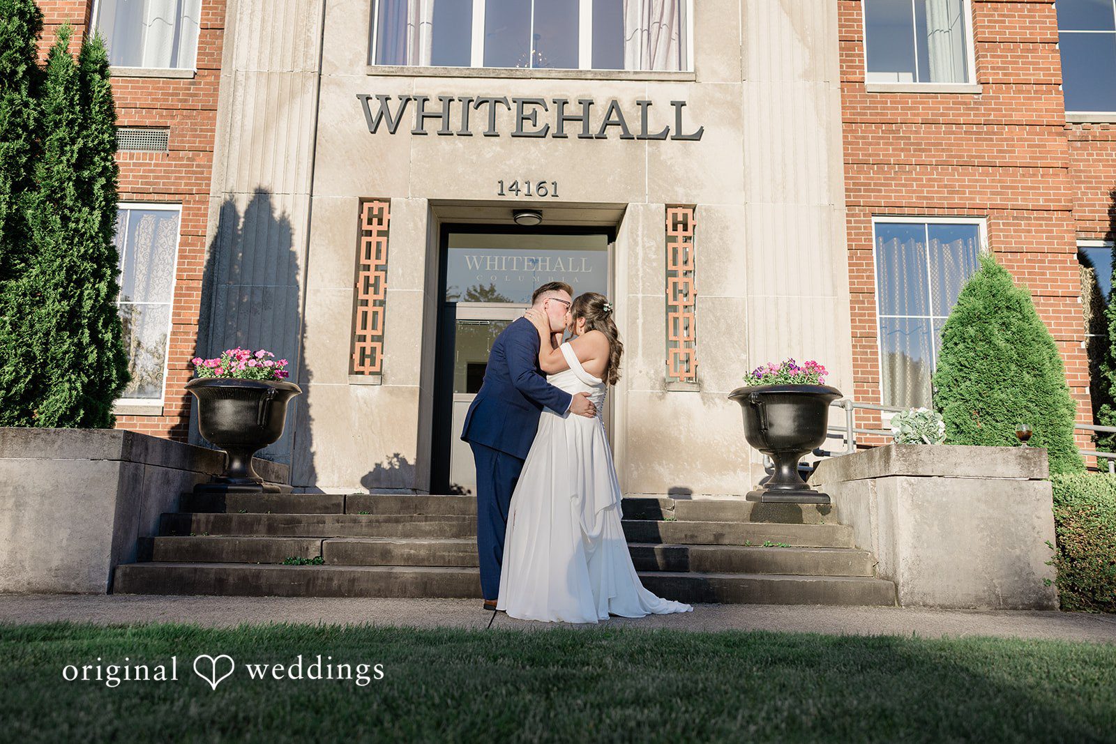 Emily + Joshua Romantic kiss and close-up moment of couple at Whitehall Columbia captured by Cleveland Wedding Photographers from Original Weddings.