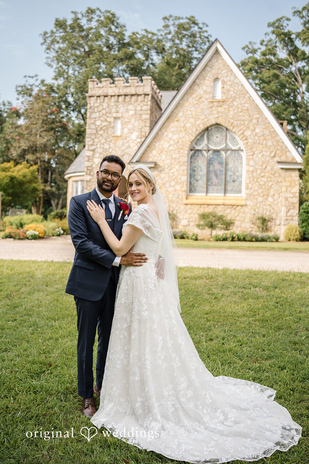 Julie + Joshua Stunning portrait of couple at Decatur Legacy Park by Atlanta Wedding Photographers from Original Weddings.