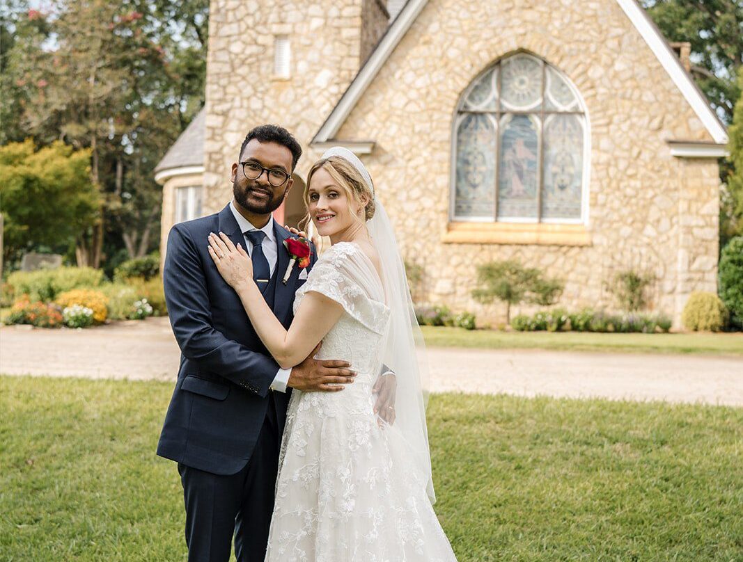 Stunning portrait of couple at Decatur Legacy Park by Atlanta Wedding Photographers from Original Weddings.