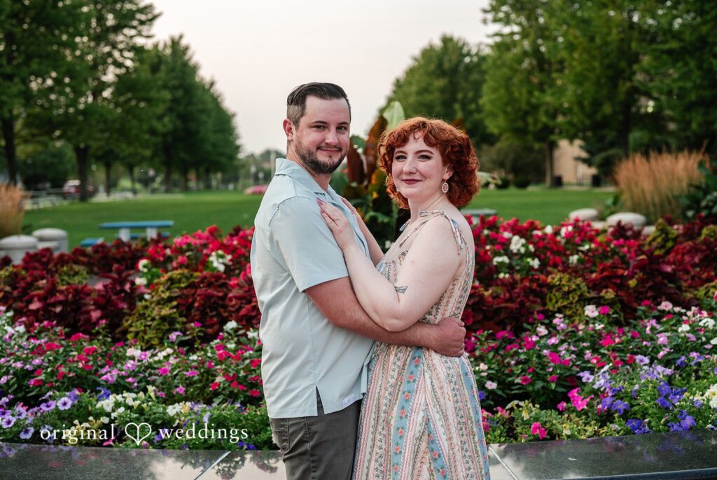Stunning Portrait of couple at Downtown Kenosha by Milwaukee Engagement Photographers from Original Weddings.