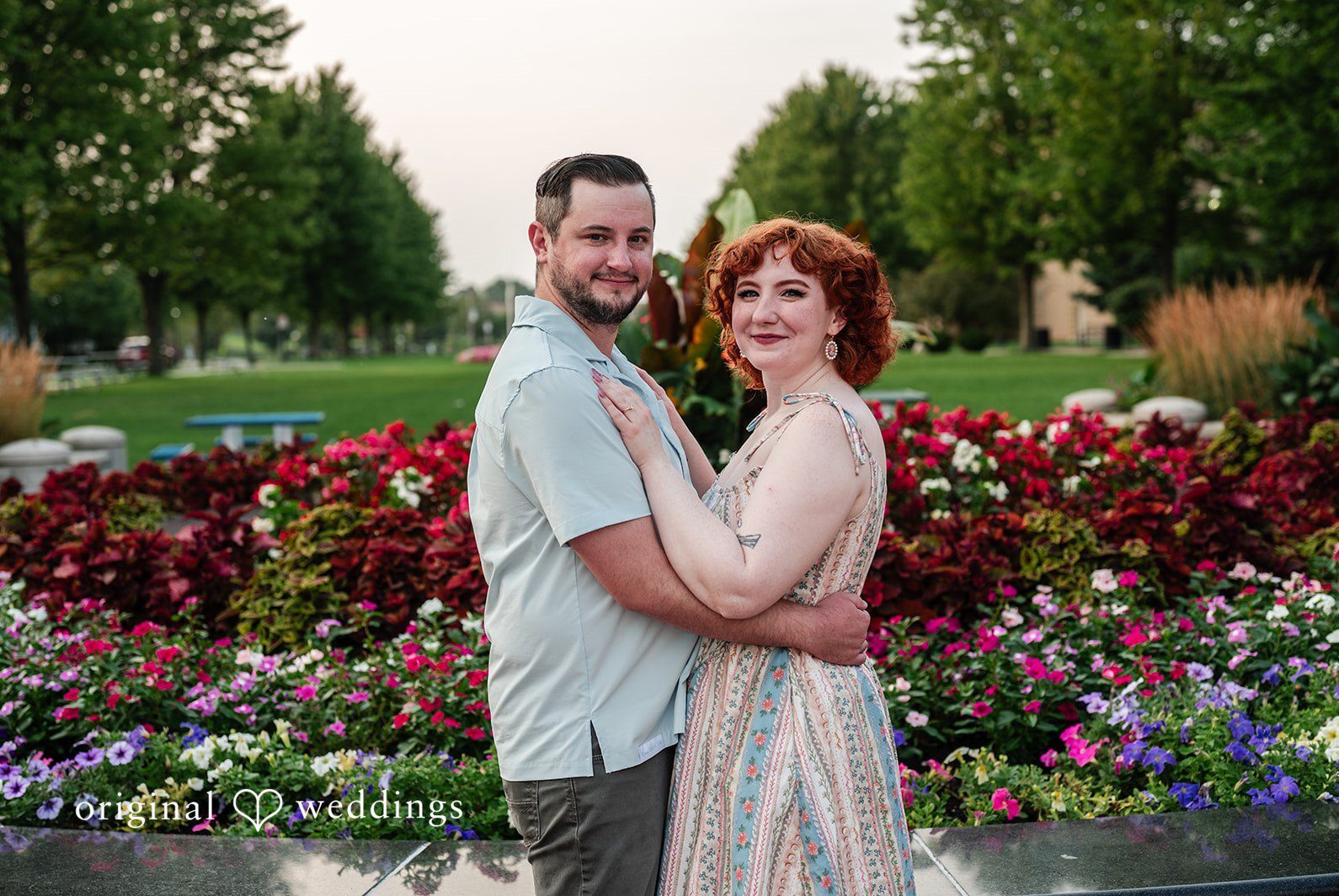 Stunning Portrait of couple at Downtown Kenosha by Milwaukee Engagement Photographers from Original Weddings.