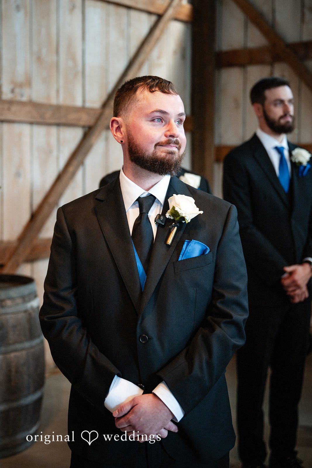 Close-up portrait of the groom waiting for a bride.