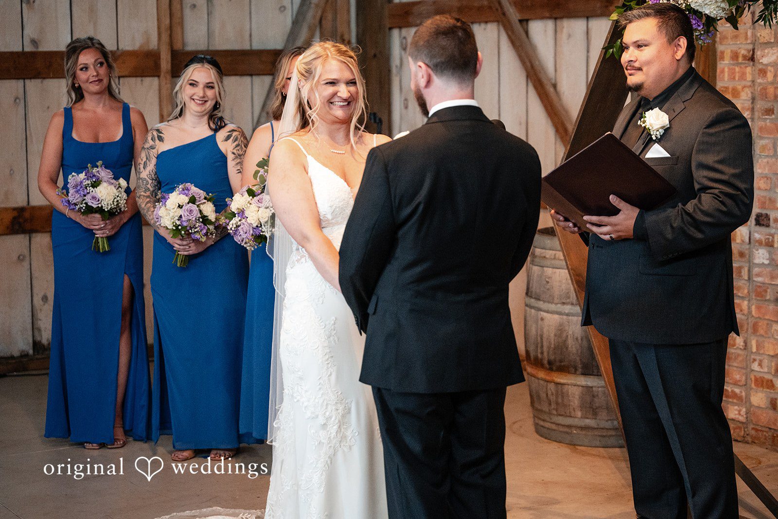 Close-up of a bride and groom during their ceremony vows.