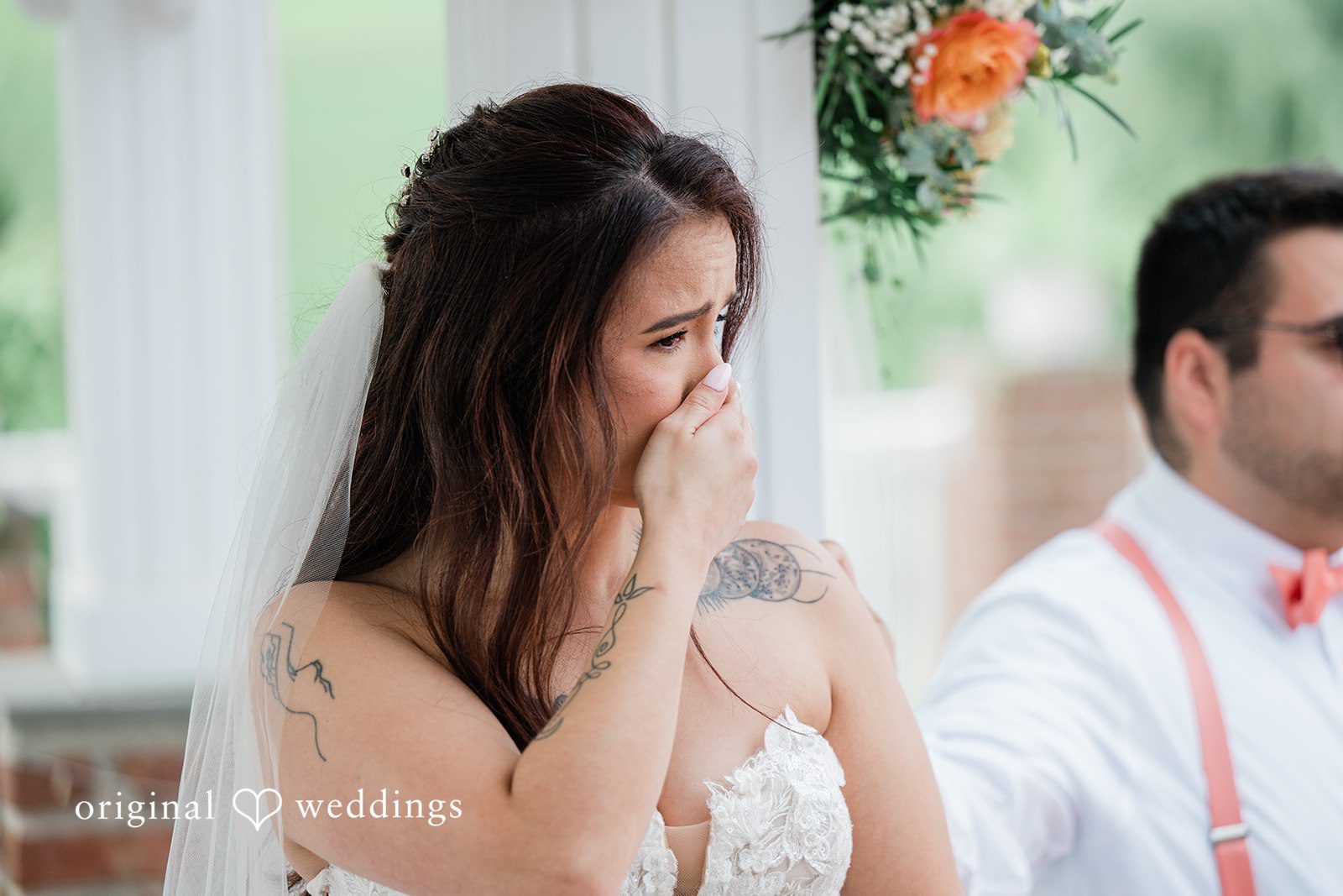 The bride tears up