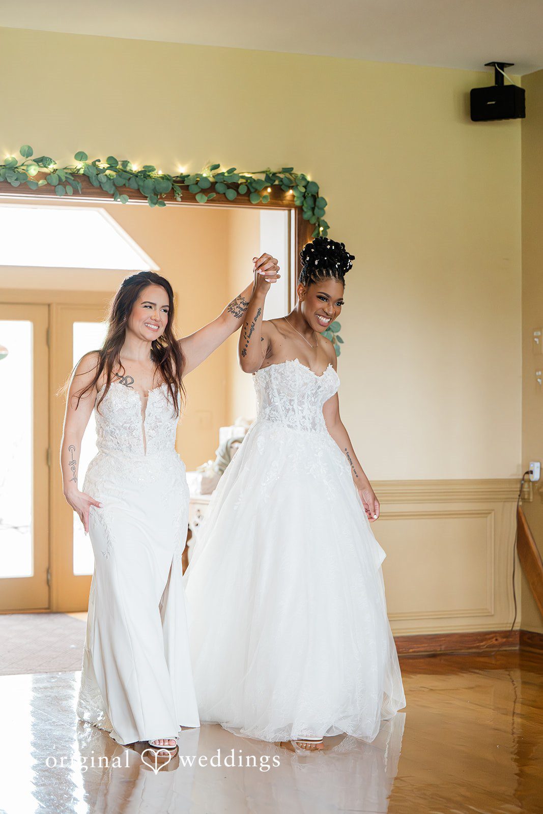 The couple makes a grand entrance to their wedding reception