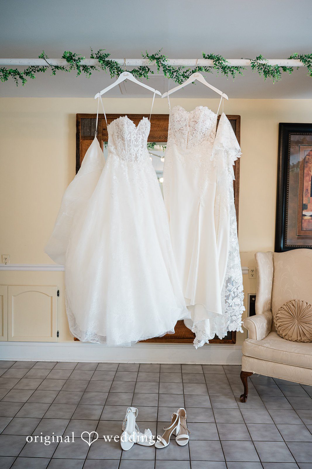 Wedding gowns hanging gracefully