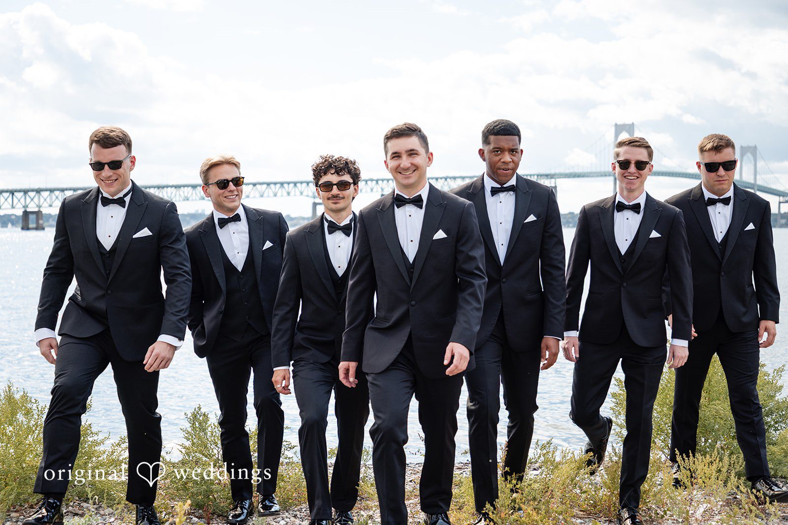 Stylish portrait of the groom and his groomsmen