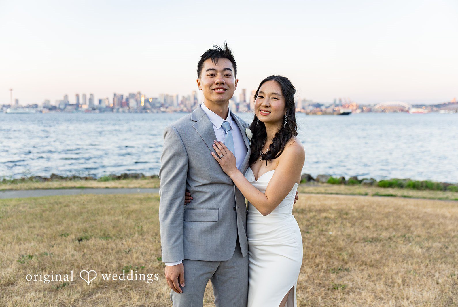 Stunning Portrait of couple at Salty’s on Alki Weddings by Seattle Wedding Photographers from Original Weddings.